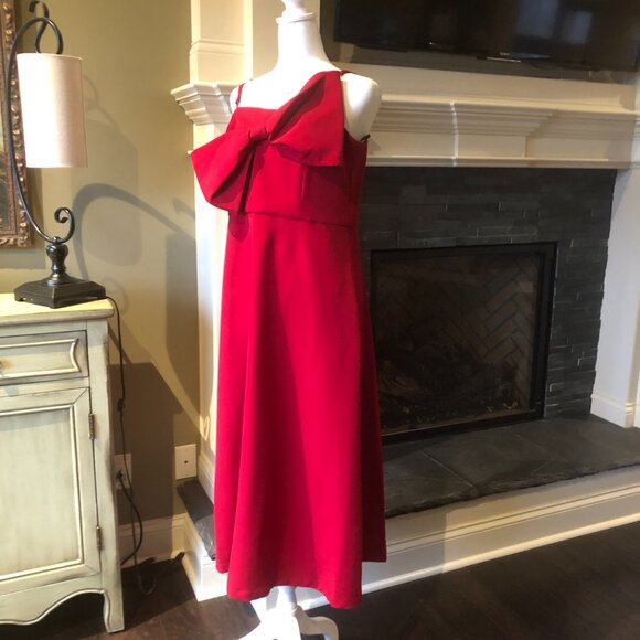 Anne Klein NWT Titian Red A Line Midi with Bow Size 6 Holiday/Evening Wear - Picture 2 of 9